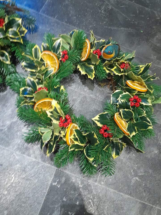 Christmas Wreath Pre-Order - Real Varigated Holly and Spruce Mix