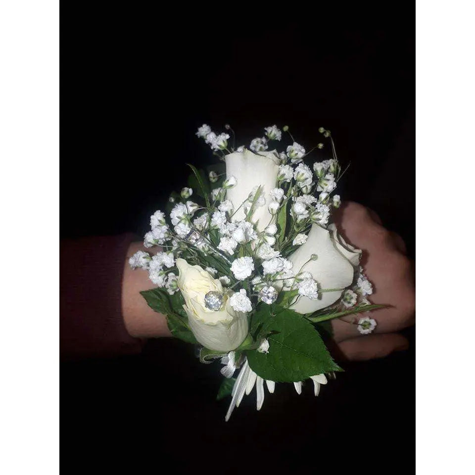 Corsage and Boutonniere - White Roses, Large - Mandies Creations Florist