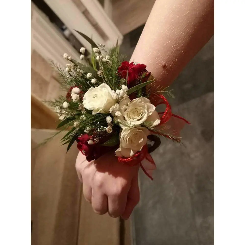 Corsage Lisburn - Red and White Roses, Large - Mandies Creations Florist